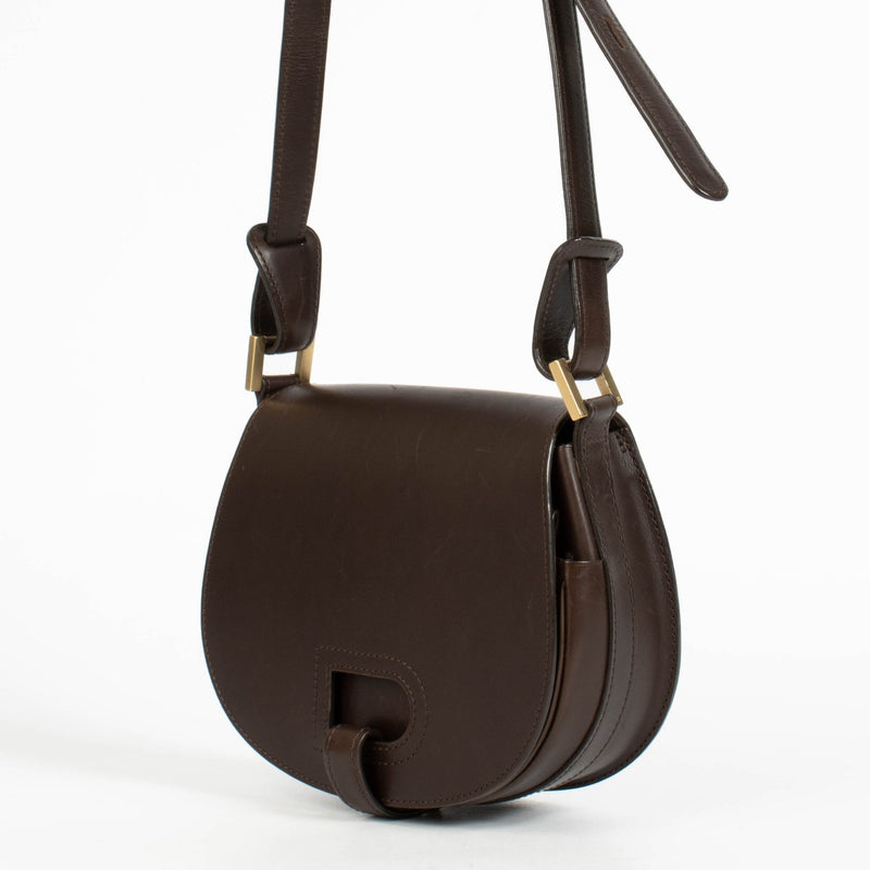 Authentic pre-loved Delvaux Chocolate Leather Brown Kate PM Crossbody Bag on Labellov.com.