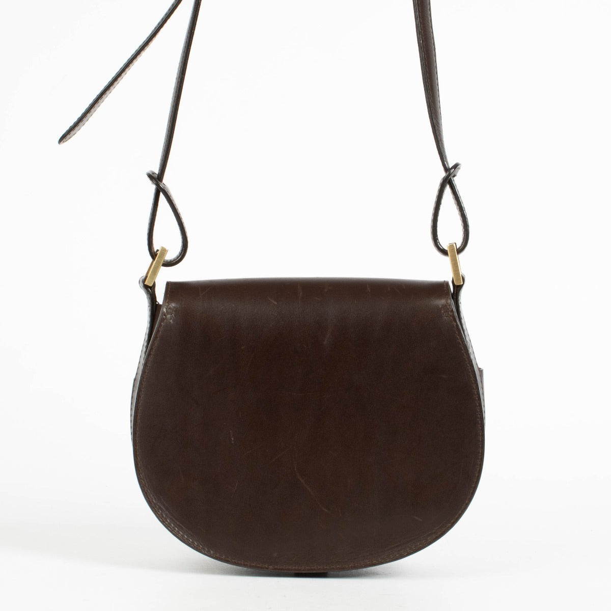 Authentic pre-loved Delvaux Chocolate Leather Brown Kate PM Crossbody Bag on Labellov.com.