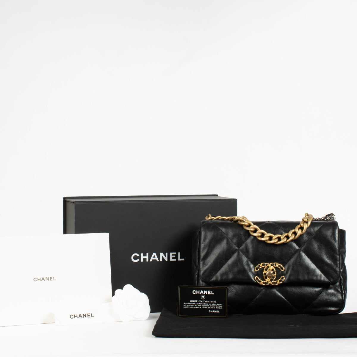 Authentic pre-loved Chanel Black Lambskin Small Chanel 19 Bag on Labellov.com