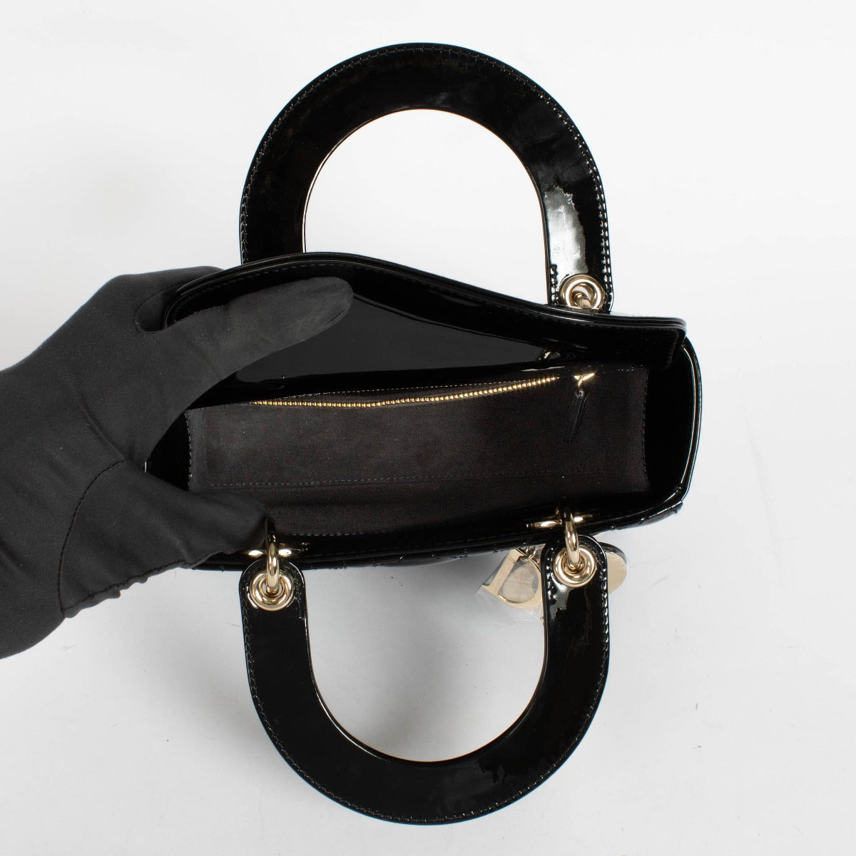 Authentic pre-loved Christian Dior Black Patent Leather Small Lady Dior Bag on Labellov.com