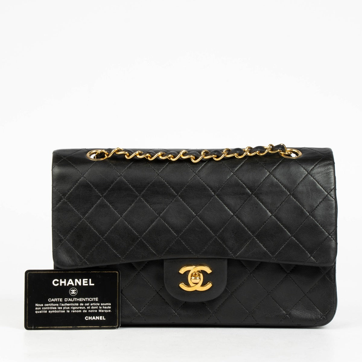Shop this authentic Chanel Vintage Black Lambskin Medium Classic Handbag pre-loved on Labellov.com