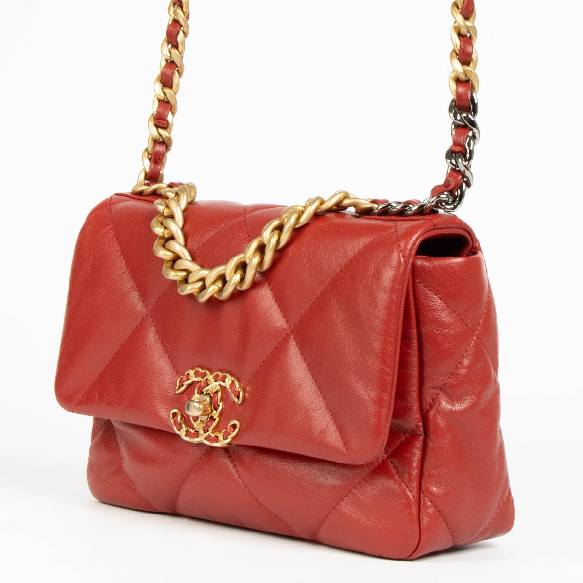 Chanel Red Goatskin Small Chanel 19 Bag
