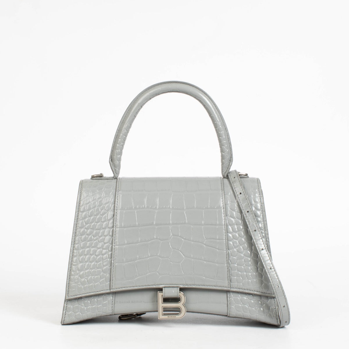 Balenciaga Grey Crocodile Embossed Hourglass Medium Bag – Labellov