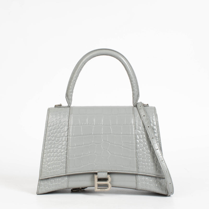 Authentic pre-loved Balenciaga Grey Crocodile Embossed Hourglass Medium Bag on Labellov.com