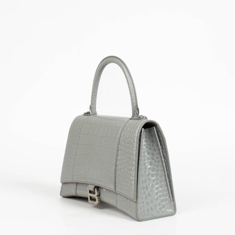 Authentic pre-loved Balenciaga Grey Crocodile Embossed Hourglass Medium Bag on Labellov.com