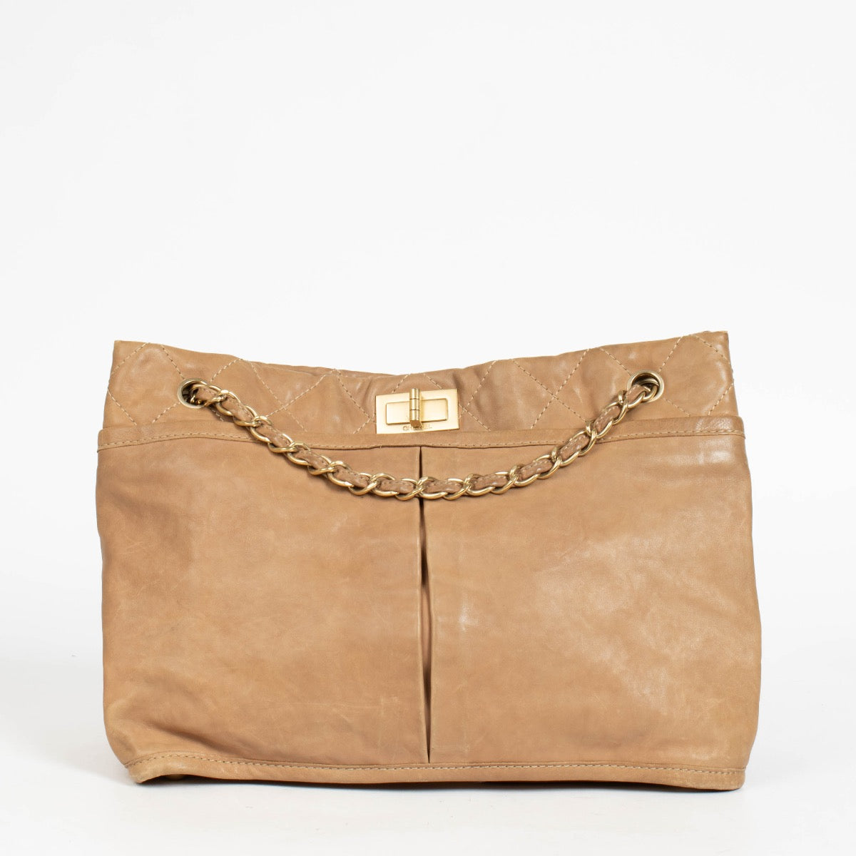 Shop the authentic Chanel Beige 2.55 Chain Tote Bag Shoulder Bag pre-loved on Labellov.com