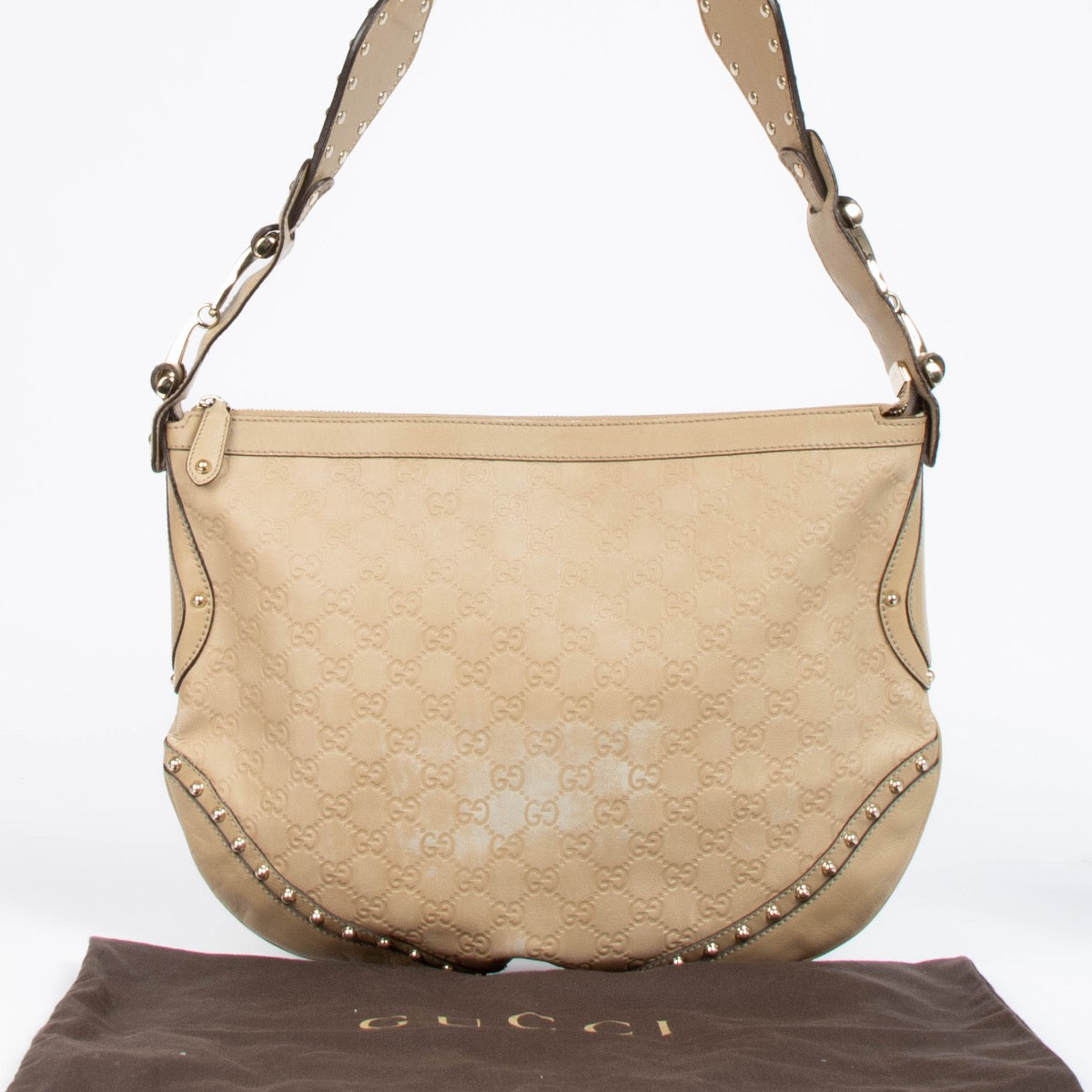 Authentic pre-loved Gucci Beige Guccissima Pelham Medium Hobo Crossbody Bag on Labellov.com