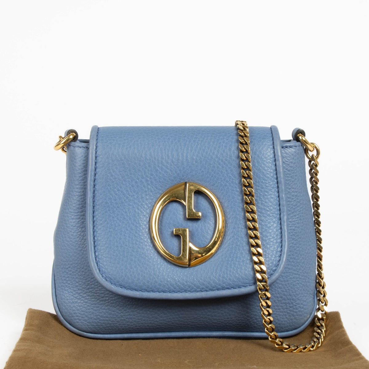 Authentic pre-loved Gucci Blue Leather 1973 Mini Crossbody Bag on Labellov.com