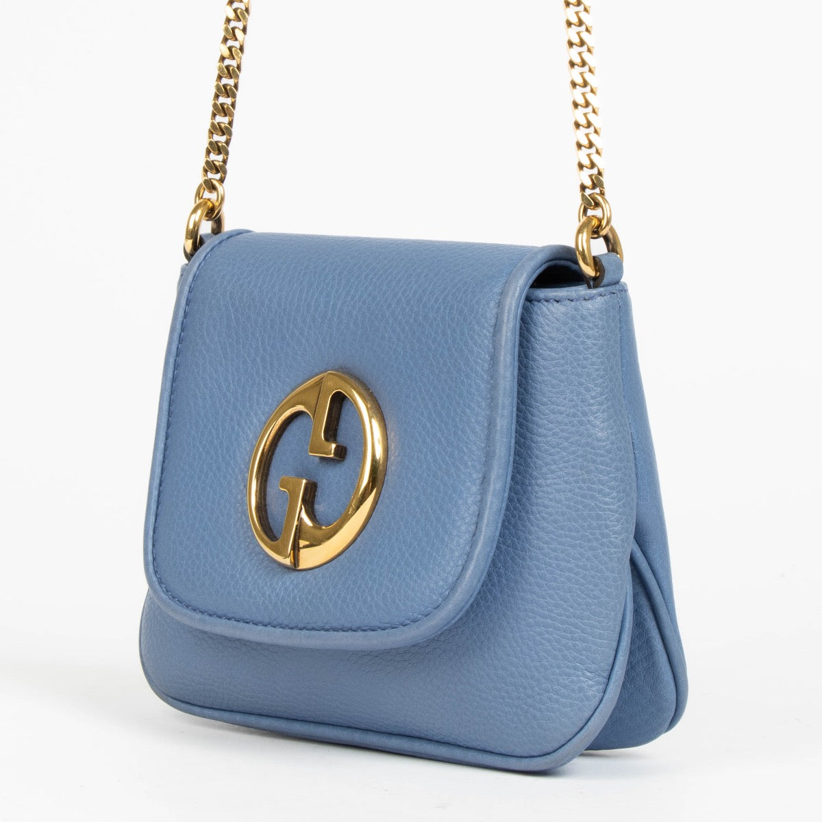Authentic pre-loved Gucci Blue Leather 1973 Mini Crossbody Bag on Labellov.com