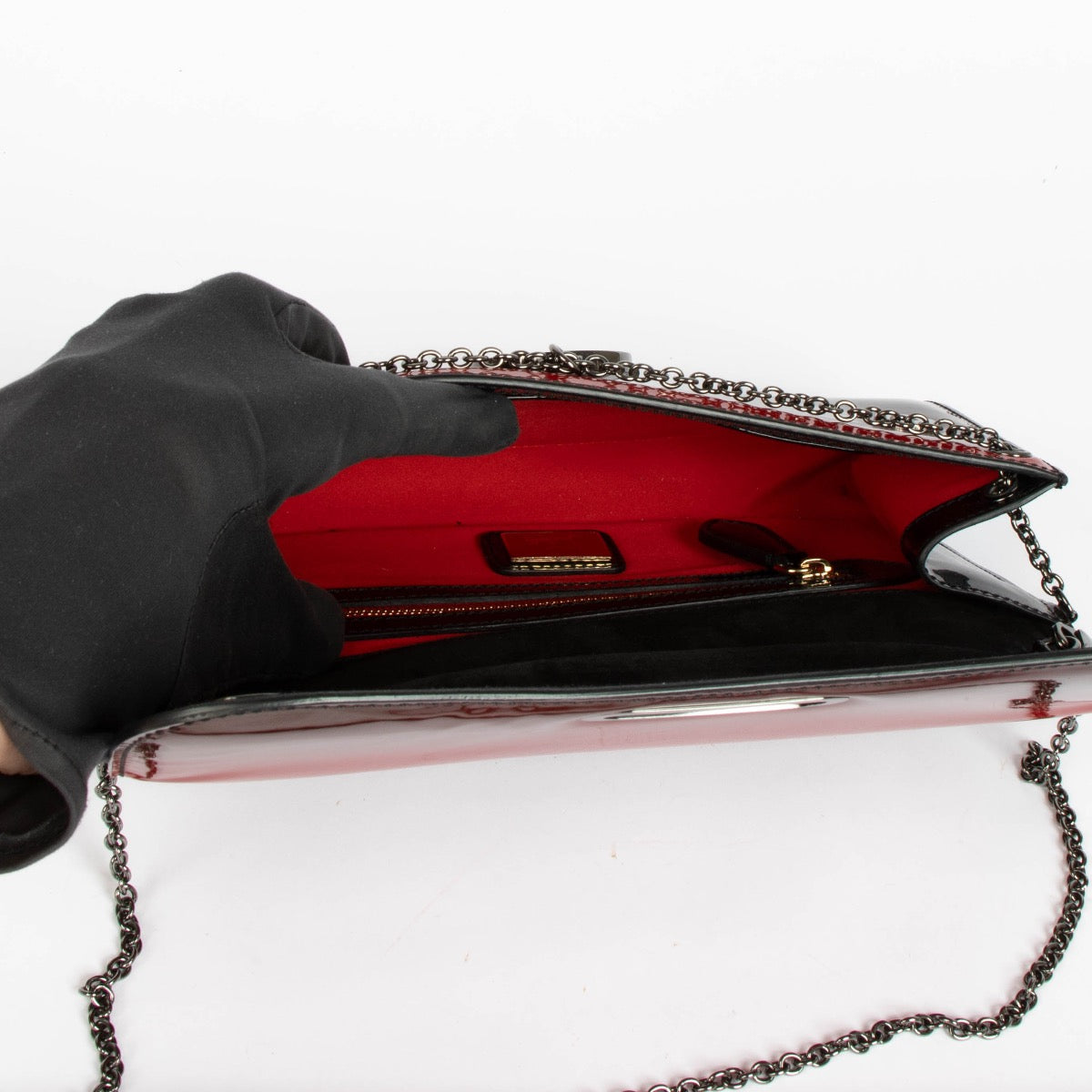Authentic pre-loved Christian Louboutin Red Leather Degrade Patent Riviera Clutch on Labellov.com