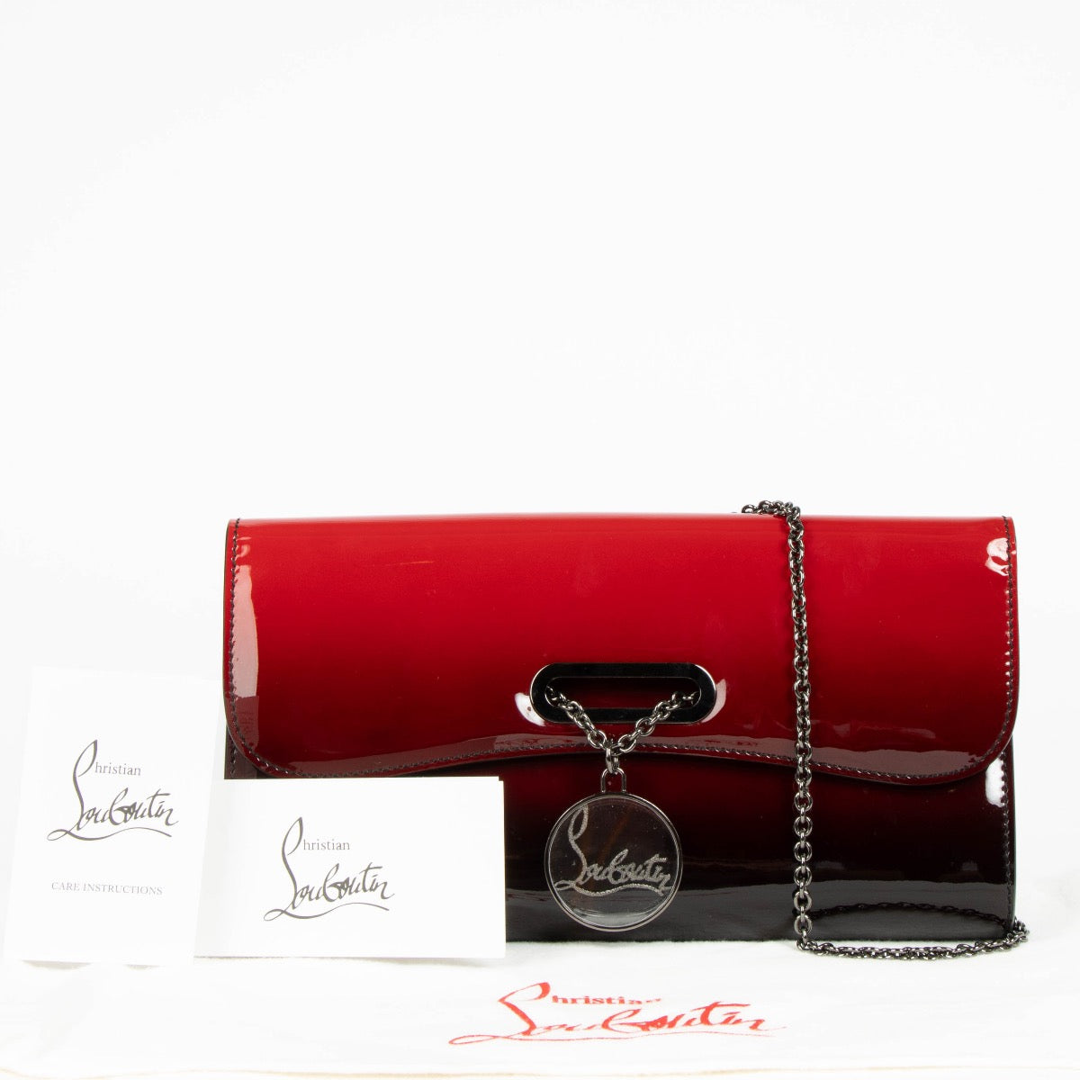 Authentic pre-loved Christian Louboutin Red Leather Degrade Patent Riviera Clutch on Labellov.com