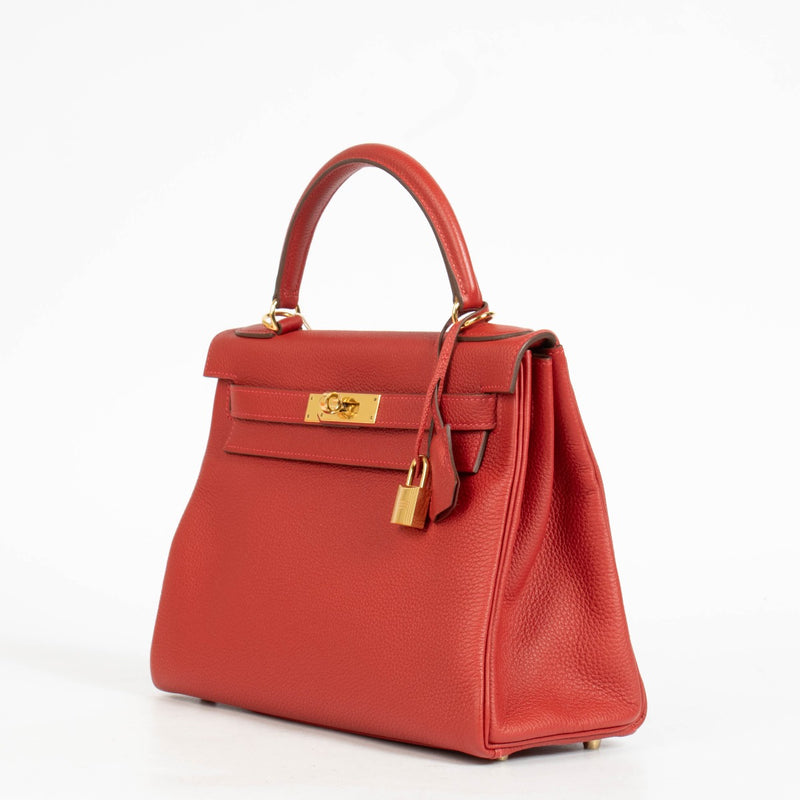 Authentic second hand vintage luxury designer Hermès Kelly 28 Rouge Vif Togo GHW