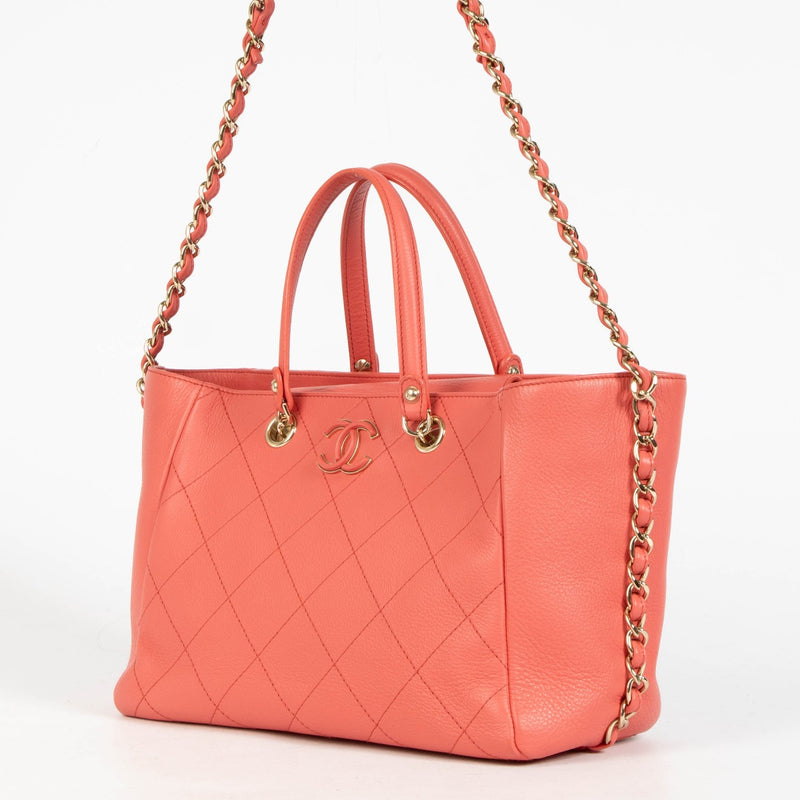 100% authentic second hand Chanel Pink Bullskin Leather Small Tote Bag in neo pink at Labellov.com