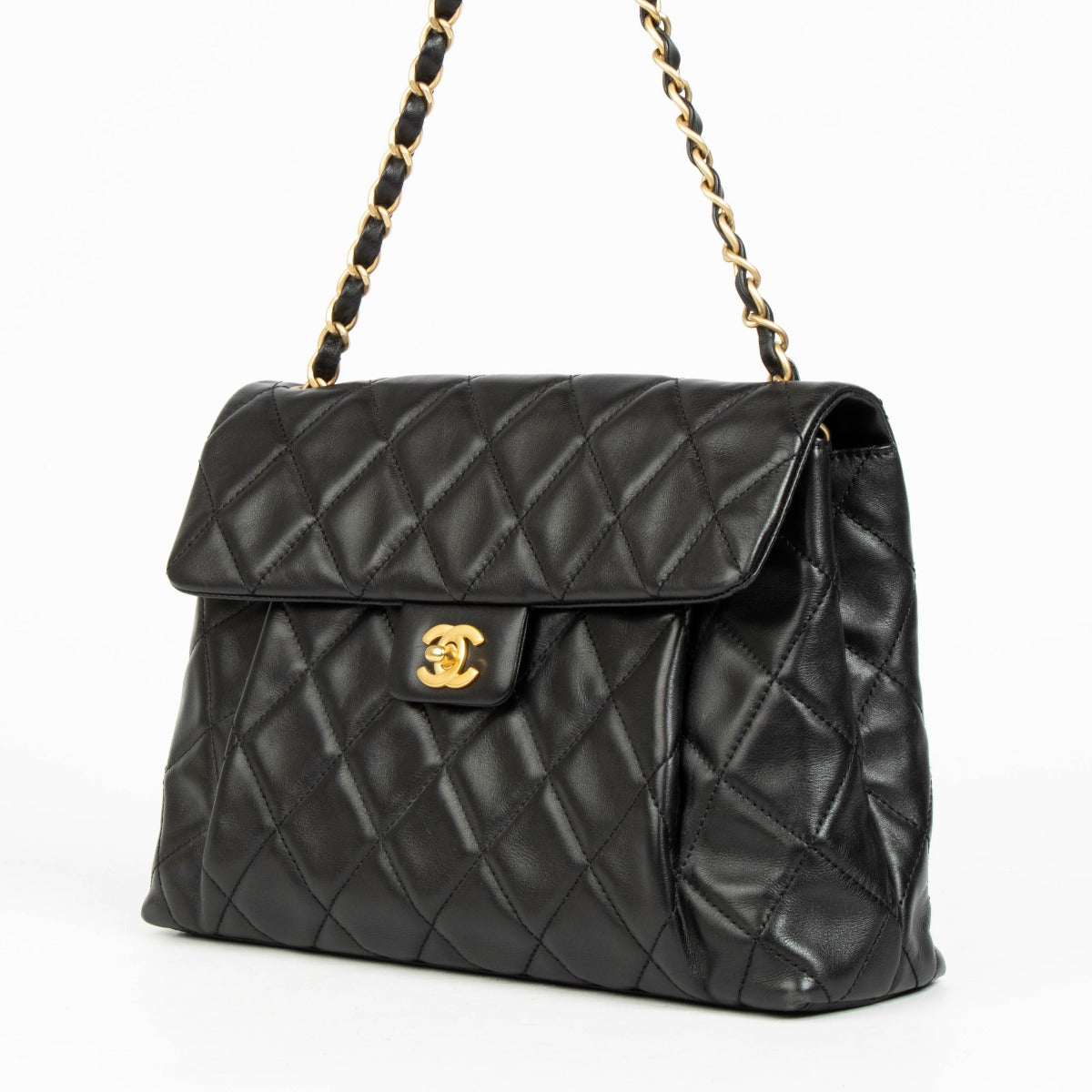 Authentic pre-loved Chanel Black Quilted Lambskin Large Vintage Flap Bag on Labellov.com