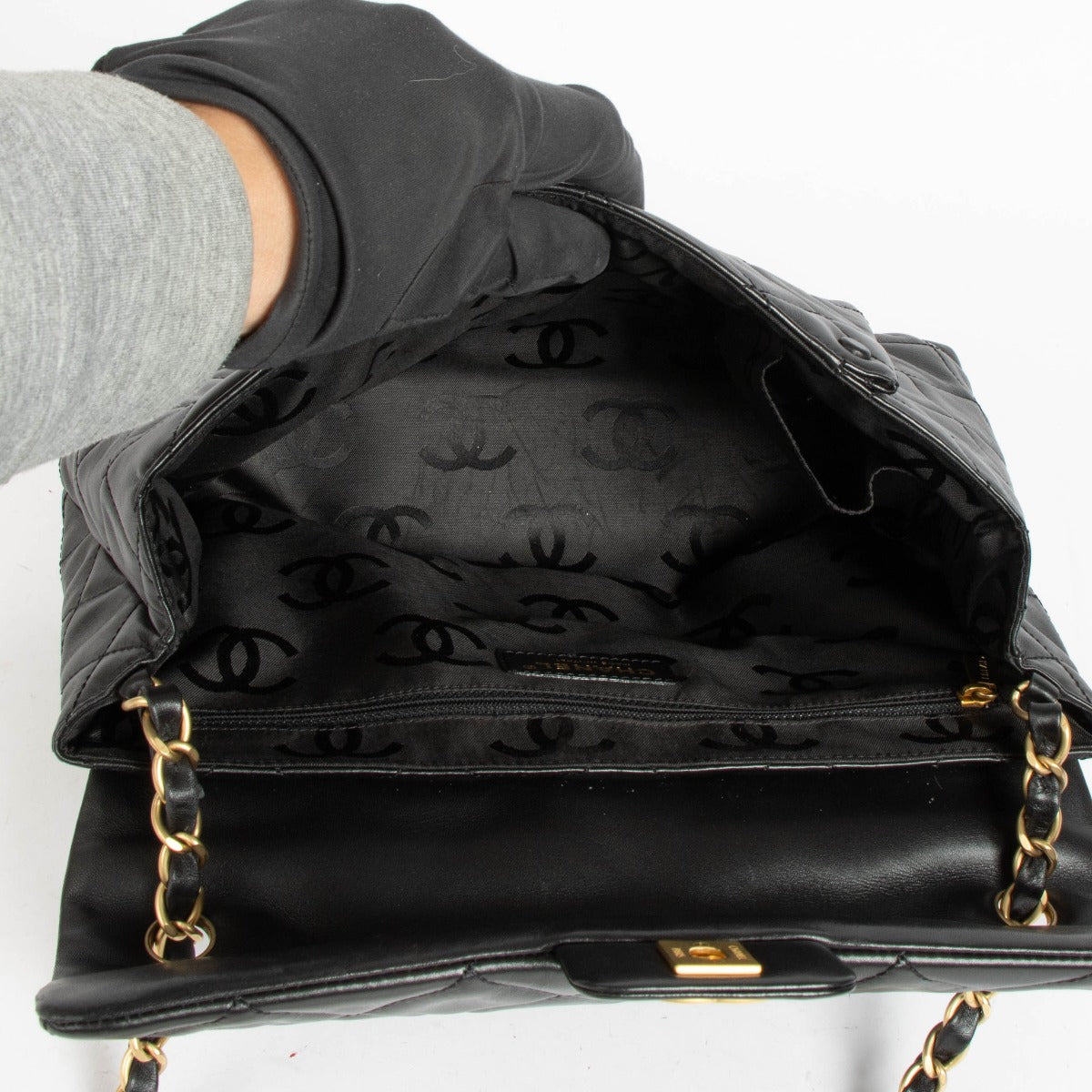 Authentic pre-loved Chanel Black Quilted Lambskin Large Vintage Flap Bag on Labellov.com