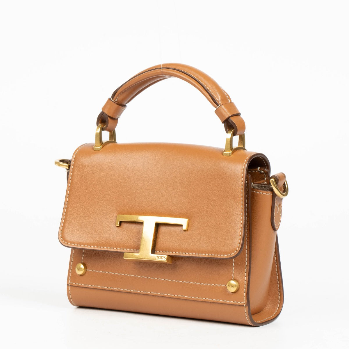 Authentic pre-loved Tod's Camel T Timeless Mini Crossbody With Top Handle Bag on Labellov.com