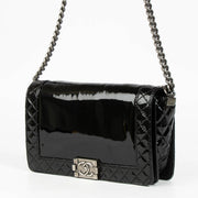 Authentic pre-loved Chanel Black Patent Leather Large Boy Chanel Bag on Labellov.com