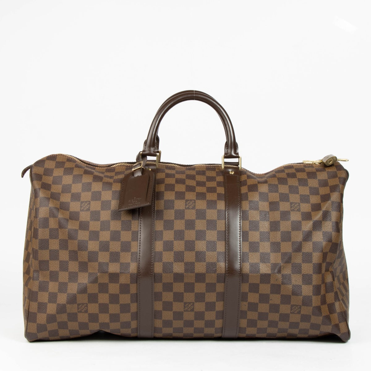 Shop the authentic Louis Vuitton Brown Damier Ebene Keepall Bandoulière 50 second hand on Labellov.com