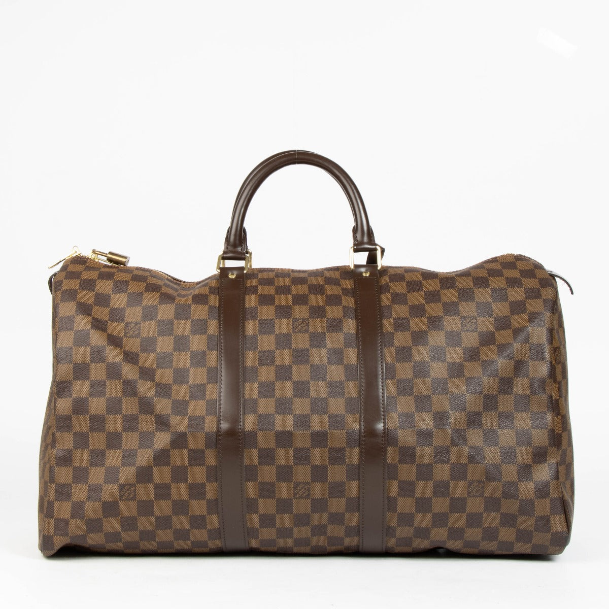 Shop the authentic Louis Vuitton Brown Damier Ebene Keepall Bandoulière 50 second hand on Labellov.com