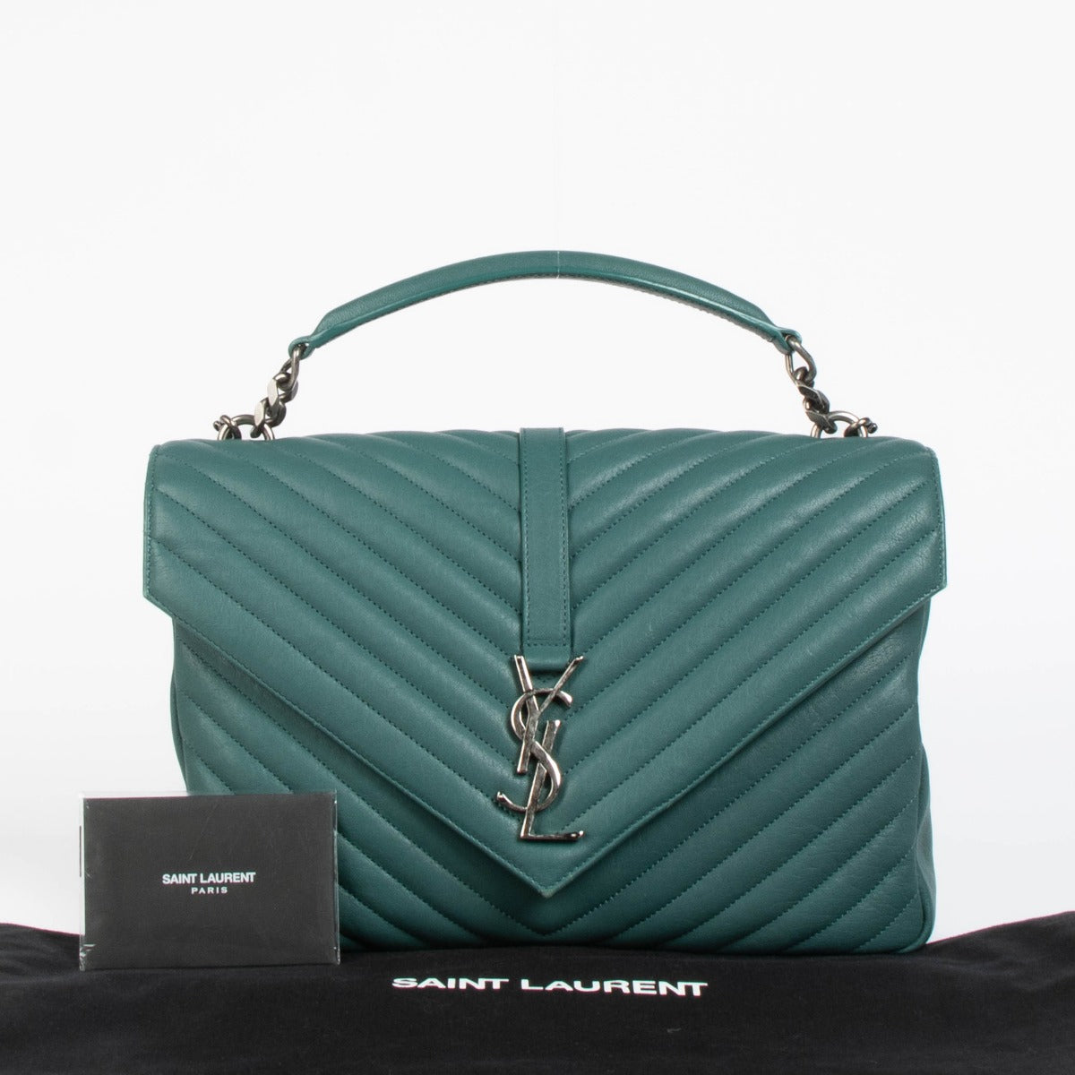 Shop this authentic Saint Laurent Green Leather Large College Bag pre-loved on Labellov.com