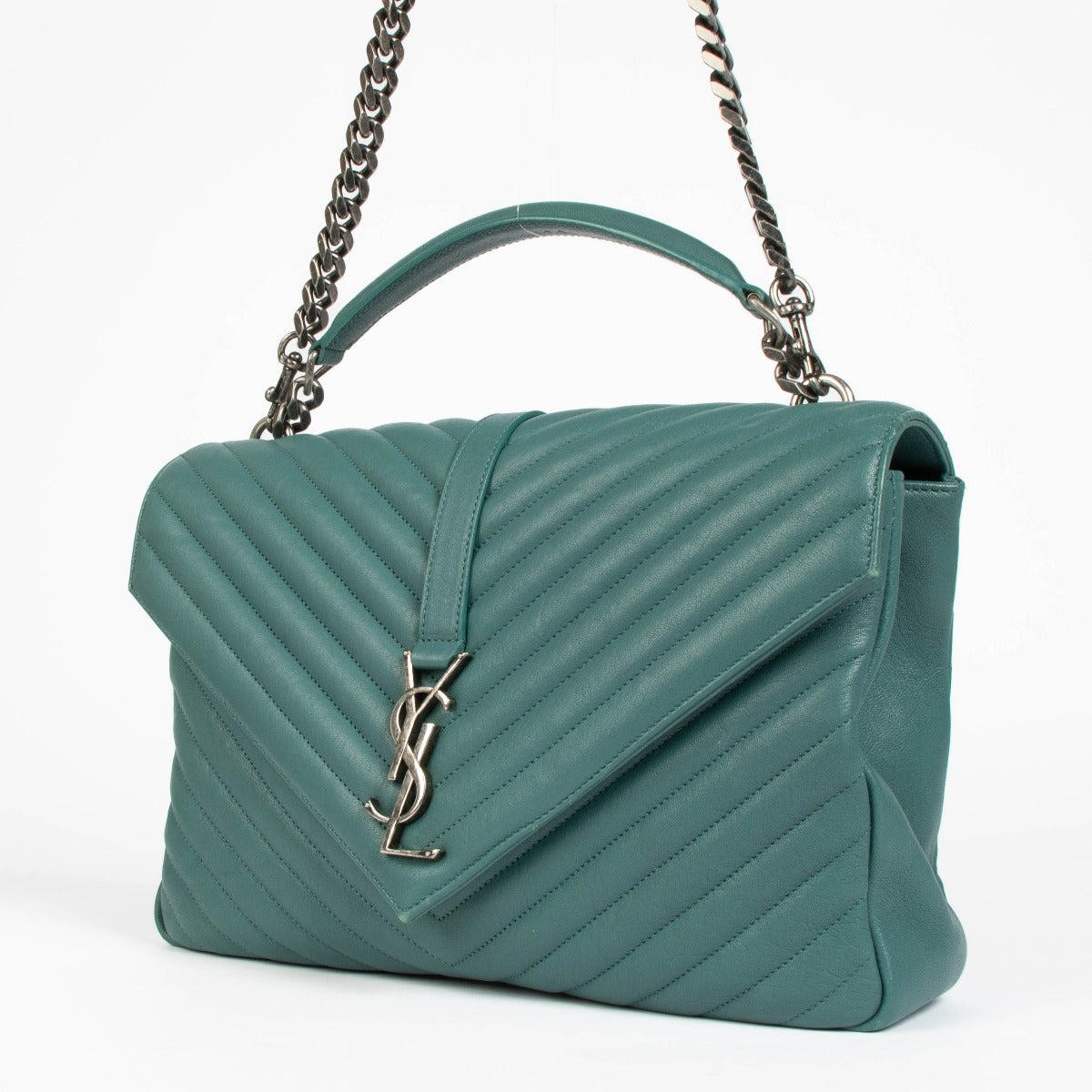 Shop this authentic Saint Laurent Green Leather Large College Bag pre-loved on Labellov.com