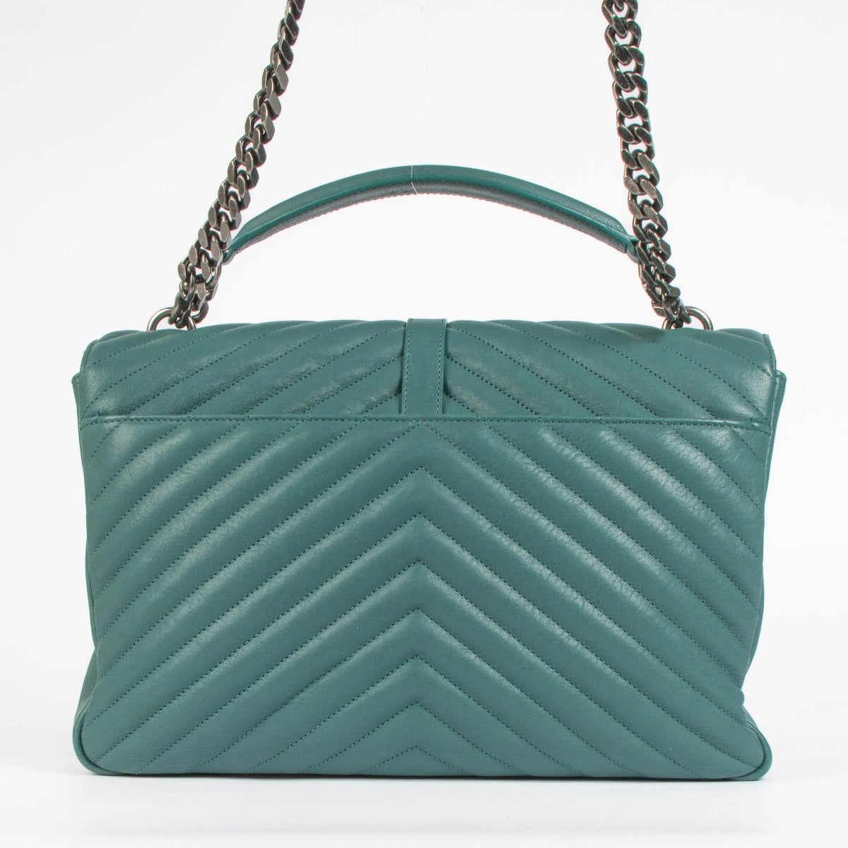 Shop this authentic Saint Laurent Green Leather Large College Bag pre-loved on Labellov.com