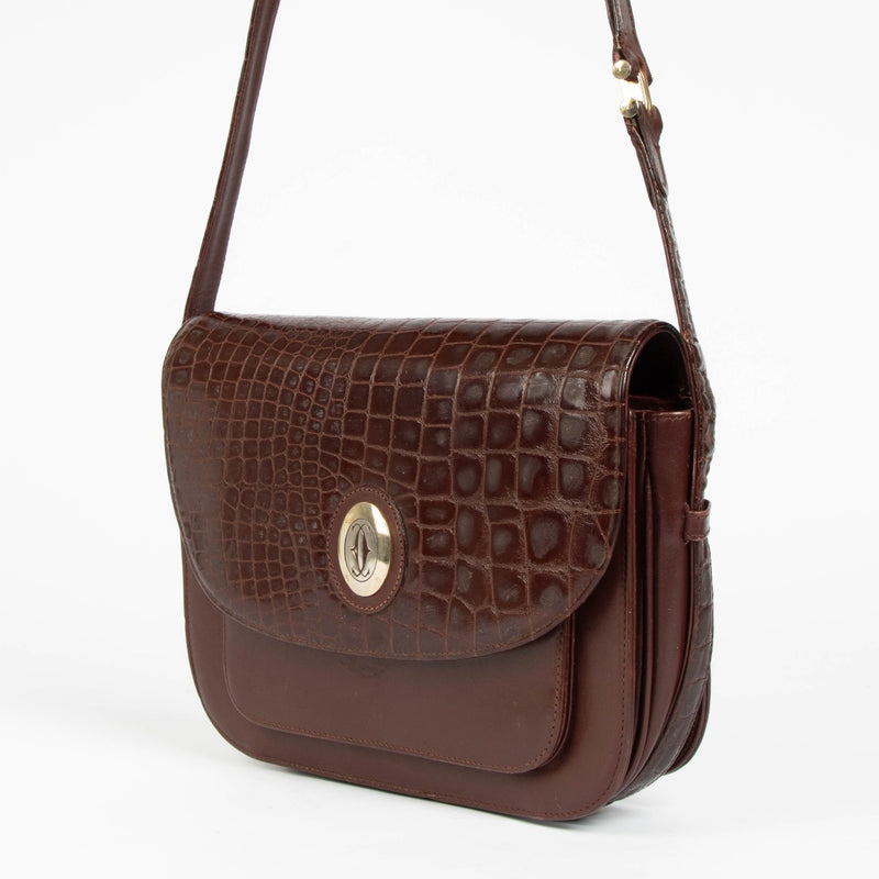Authentic pre-loved Cartier Burgundy Crocodile Crossbody Bag on Labellov.com