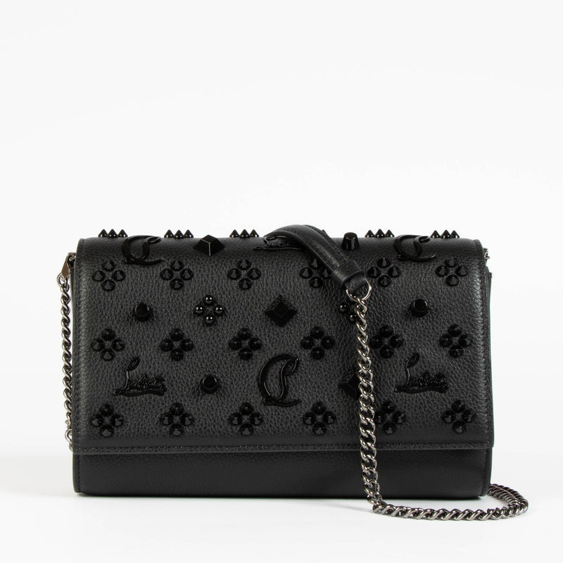 Authentic pre-loved Christian Louboutin Black Calfskin Leather Spikes Paloma Crossbody Bag on Labellov.com
