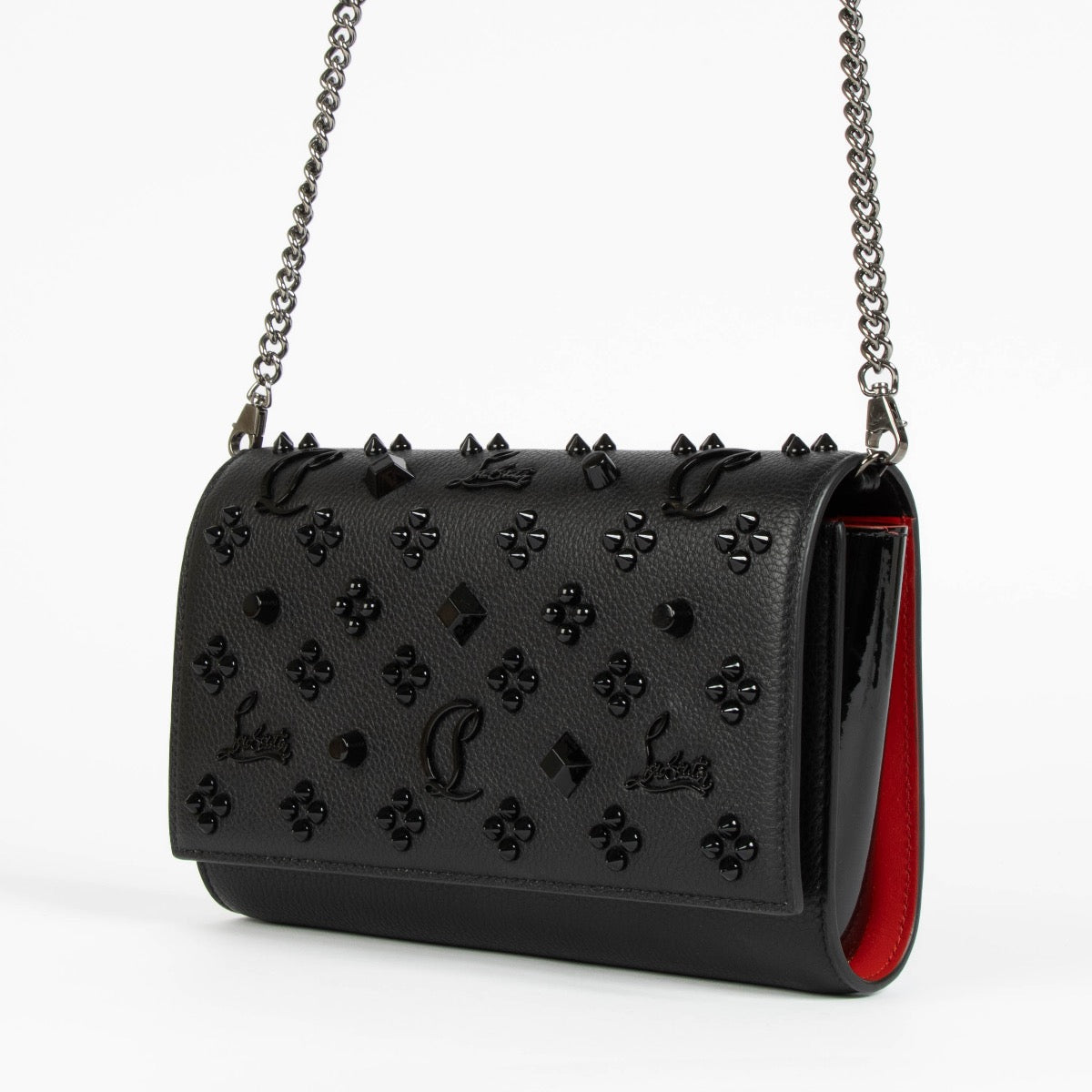 Authentic pre-loved Christian Louboutin Black Calfskin Leather Spikes Paloma Crossbody Bag on Labellov.com