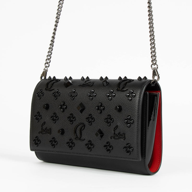 Authentic pre-loved Christian Louboutin Black Calfskin Leather Spikes Paloma Crossbody Bag on Labellov.com