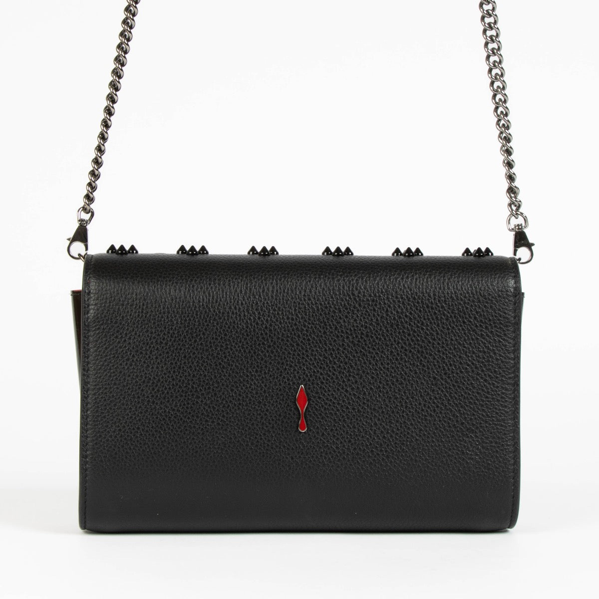 Authentic pre-loved Christian Louboutin Black Calfskin Leather Spikes Paloma Crossbody Bag on Labellov.com