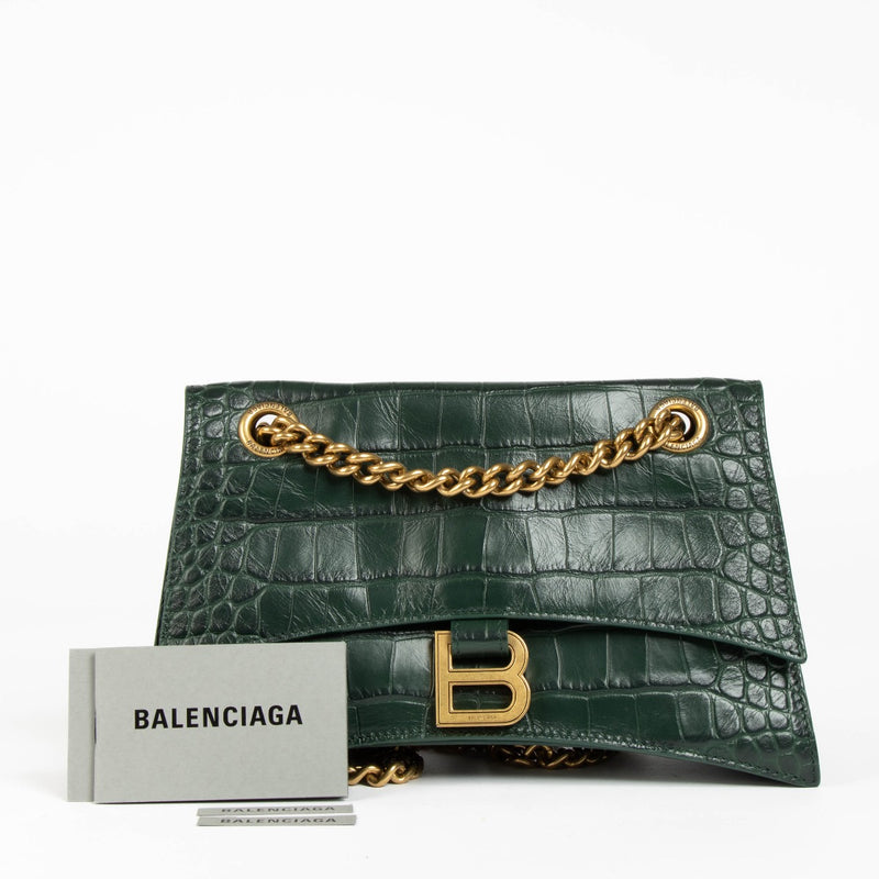 Authentic pre-loved Balenciaga Green Crocodile Embossed Small Crush Bag on Labellov.com