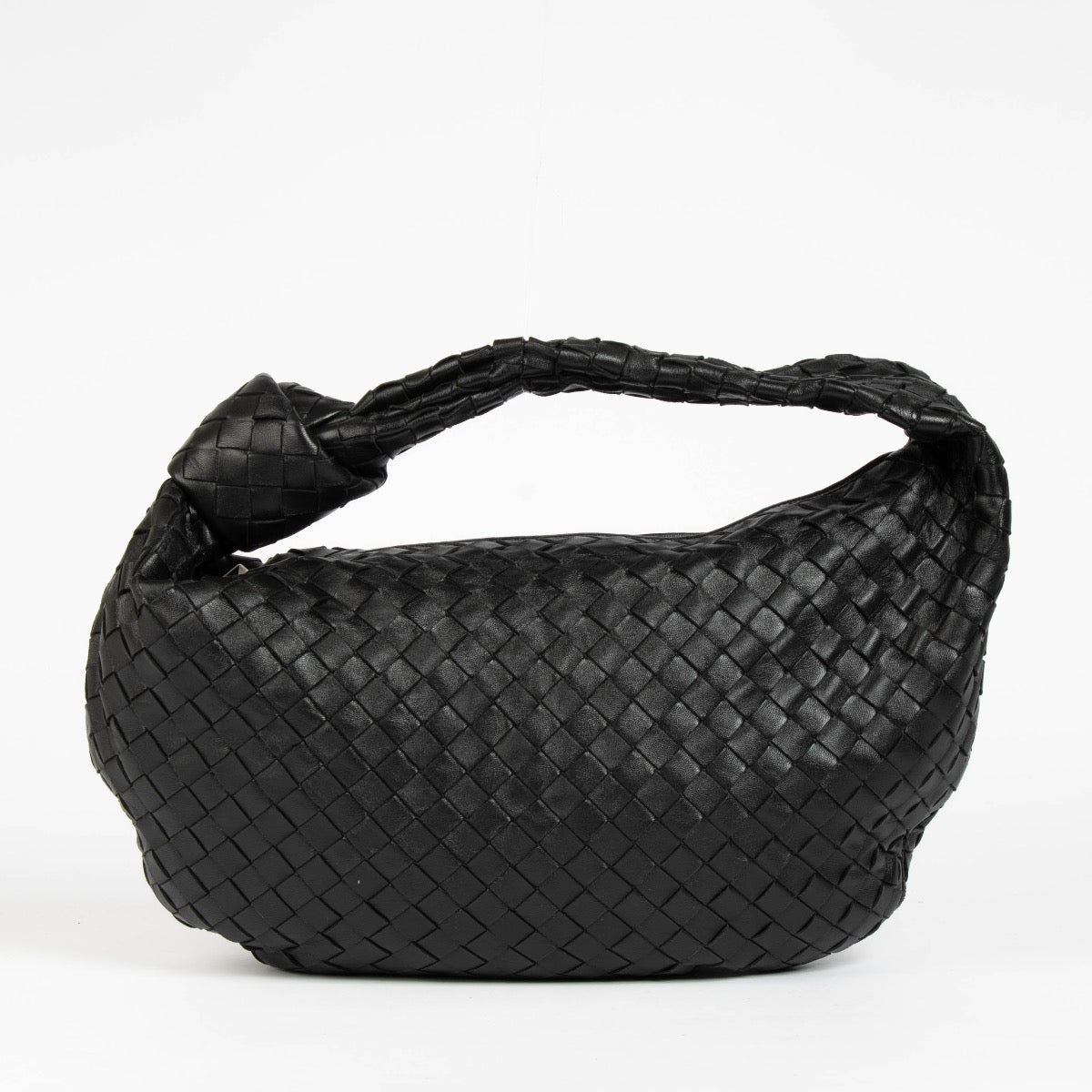 Authentic pre-loved Bottega Veneta Black Jodie Small Knotted Intrecciato Leather Tote Bag on Labellov.com