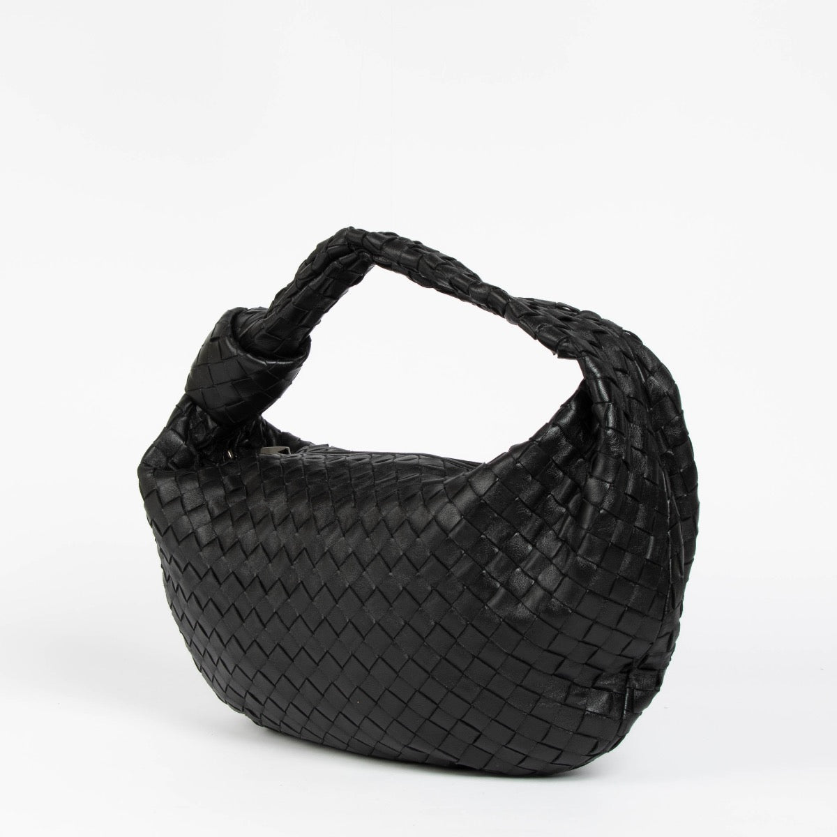 Authentic pre-loved Bottega Veneta Black Jodie Small Knotted Intrecciato Leather Tote Bag on Labellov.com