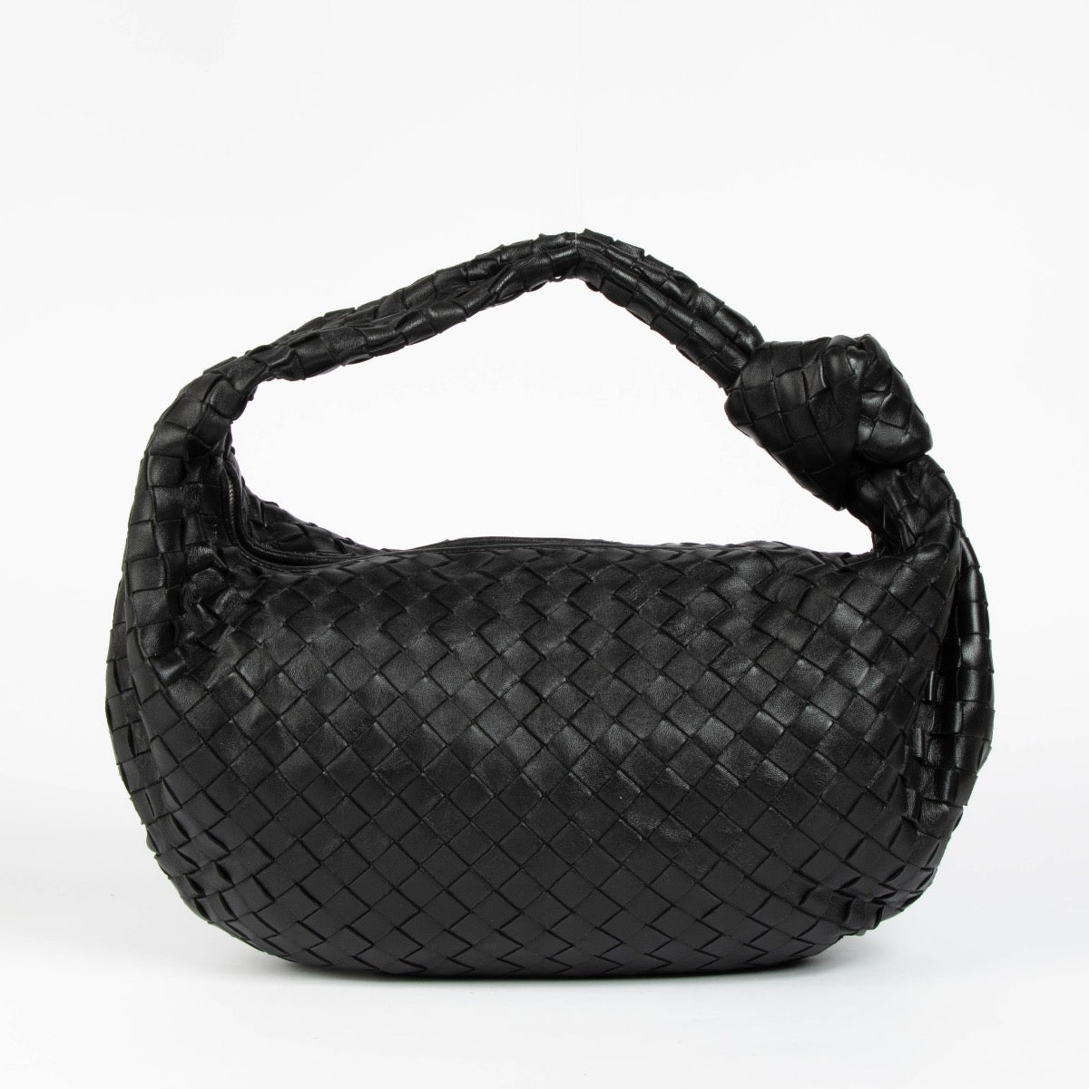Authentic pre-loved Bottega Veneta Black Jodie Small Knotted Intrecciato Leather Tote Bag on Labellov.com