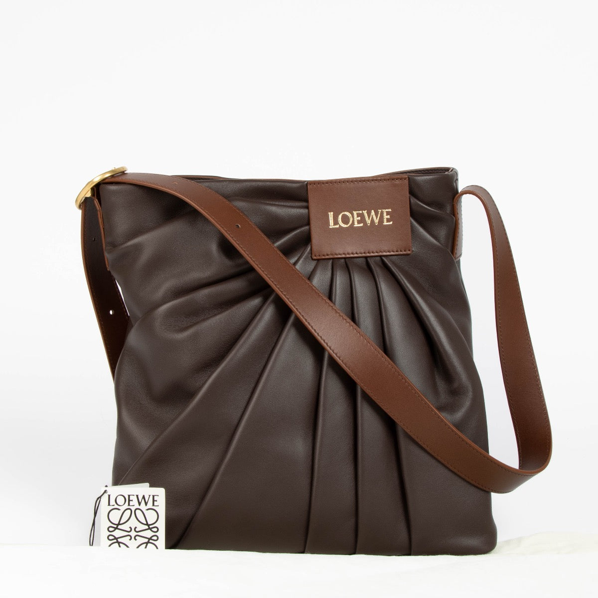 Authentic pre-loved Loewe Dark Brown Mellow Nappa Lambskin Draped Tote Bag on Labellov.com