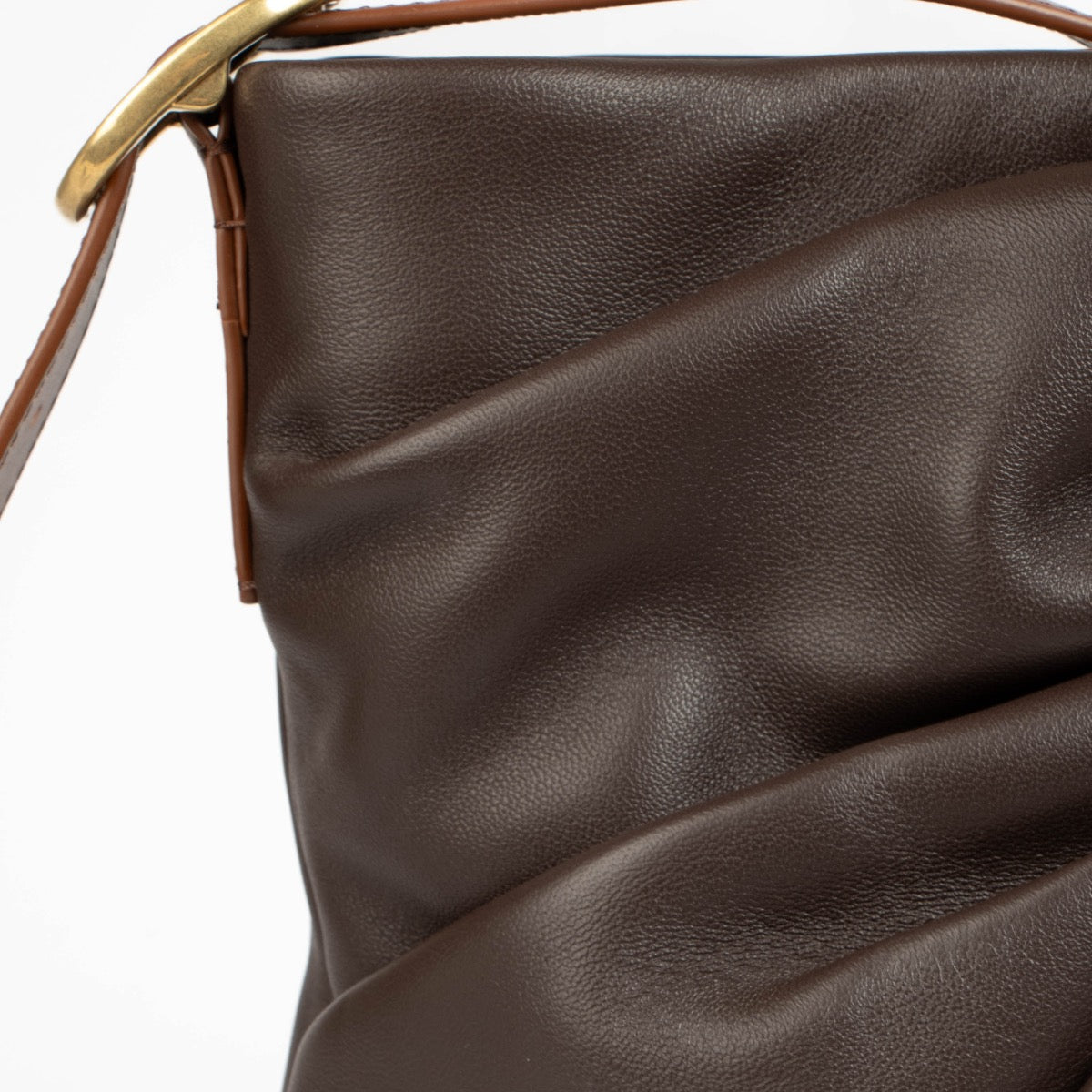 Authentic pre-loved Loewe Dark Brown Mellow Nappa Lambskin Draped Tote Bag on Labellov.com