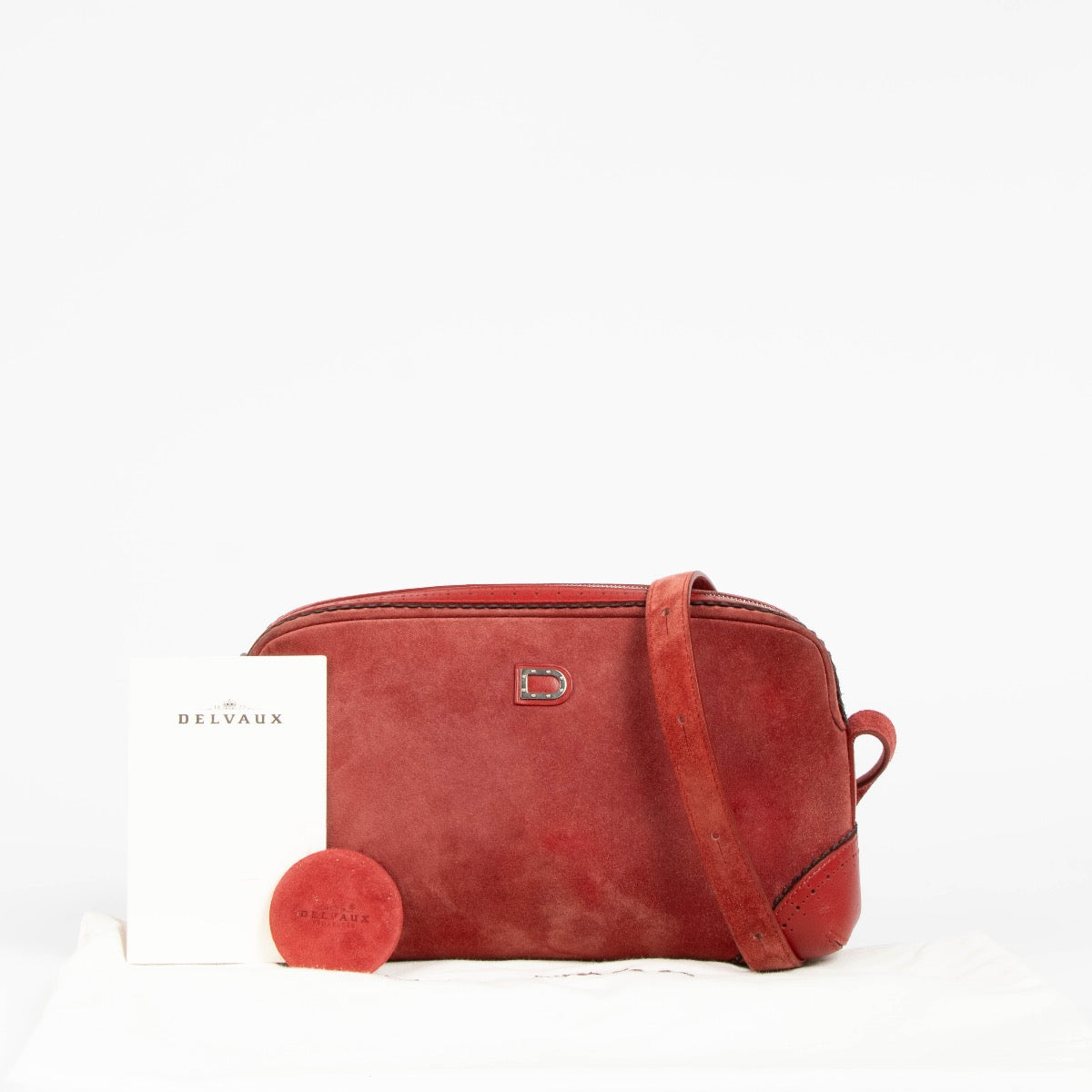 Authentic pre-loved Delvaux Red Baiser Suede Crossbody Bag on Labellov.com