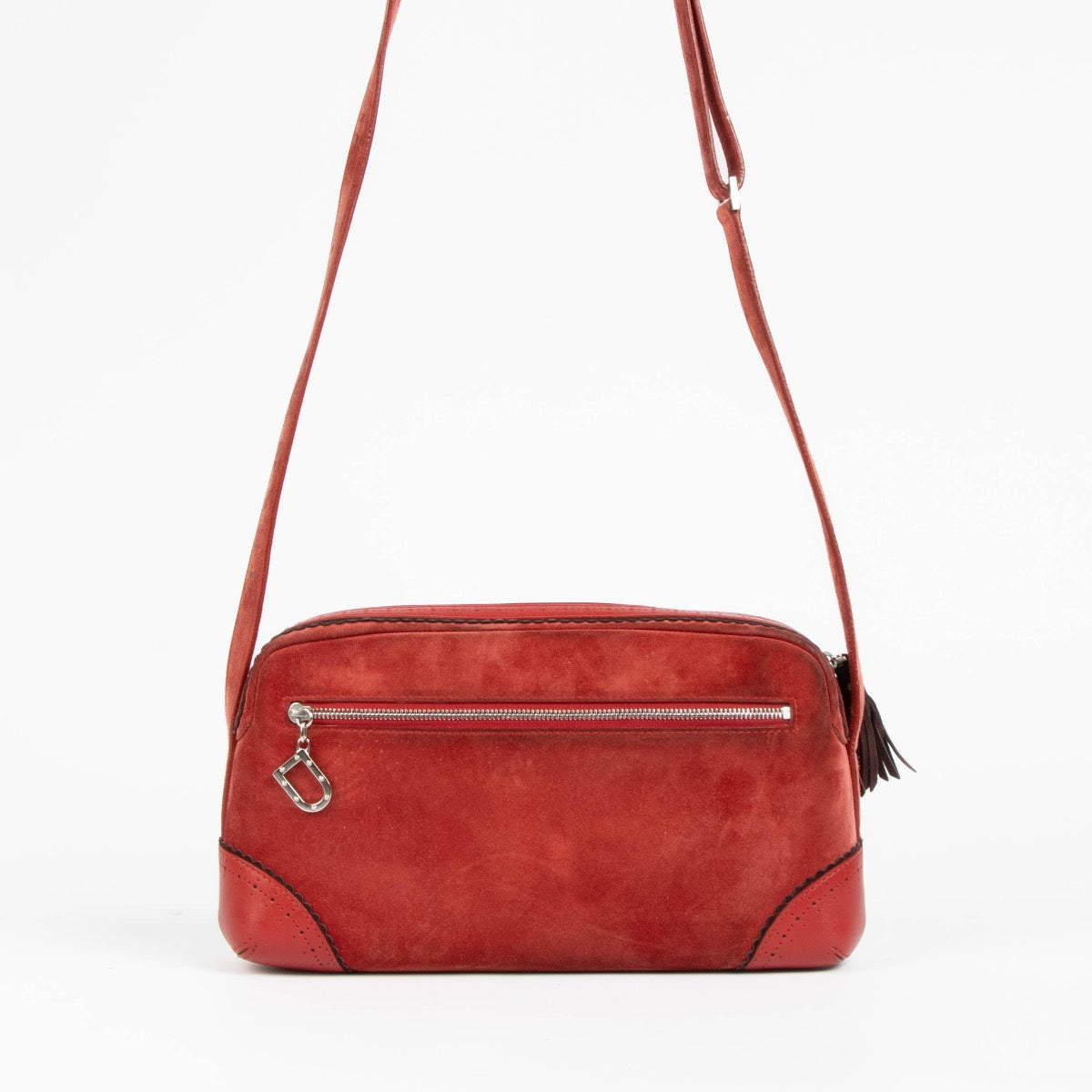 Authentic pre-loved Delvaux Red Baiser Suede Crossbody Bag on Labellov.com