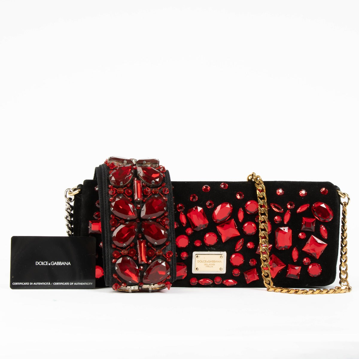 Shop this 100% authentic Dolce & Gabbana Black Suede Crystal Clutch with Matching Belt at Labellov.com