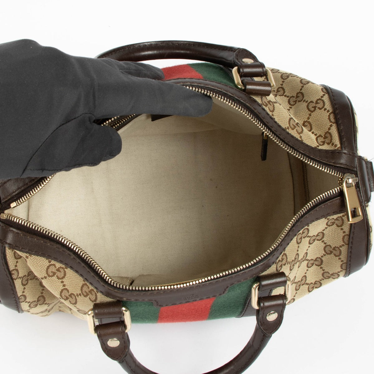 Shop this authentic Gucci GG Canvas Web Joy Medium Boston Bag pre-loved on Labellov.com