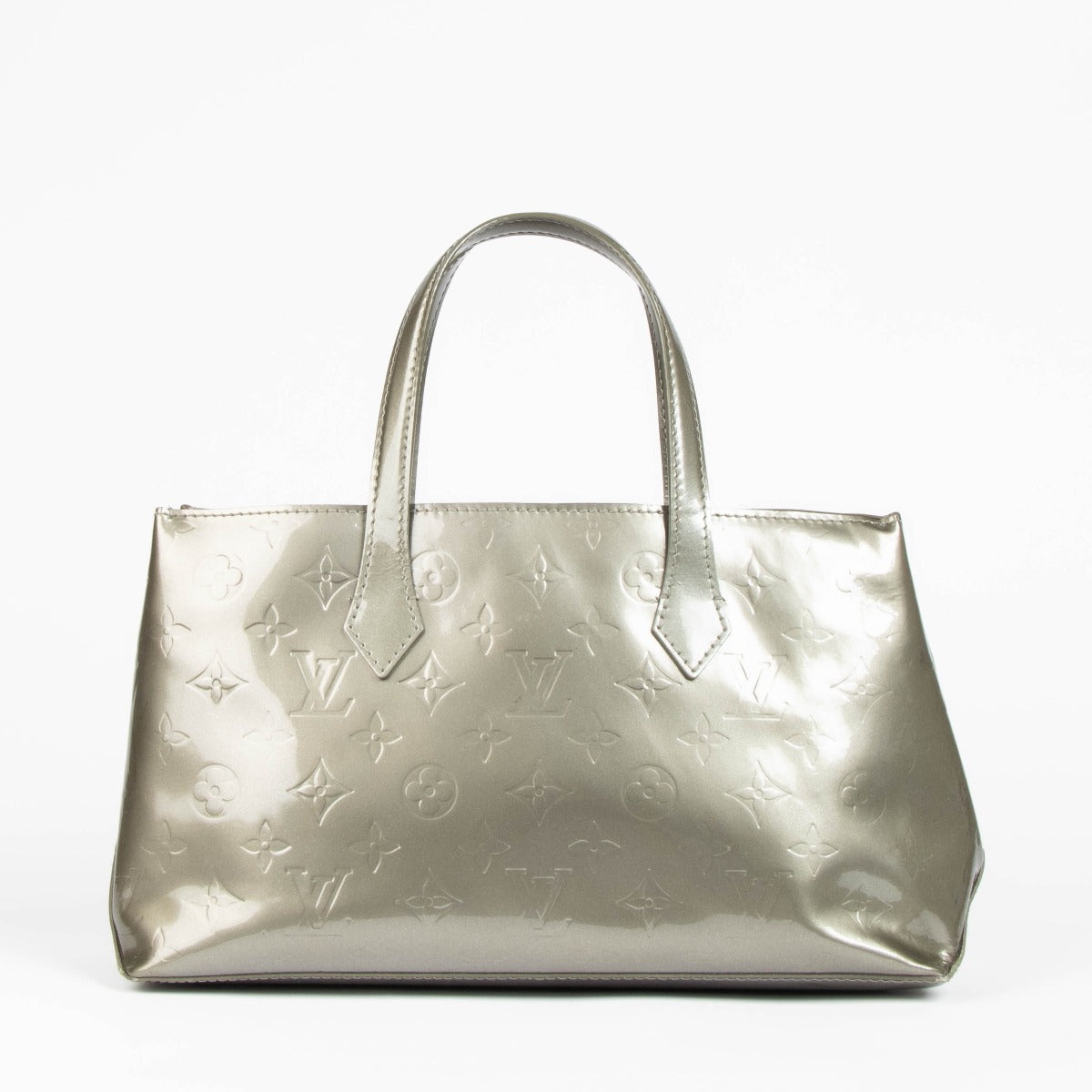 Shop this authentic Louis Vuitton Grey Monogram Vernis Wishire PM Bag pre-loved on Labellov.com