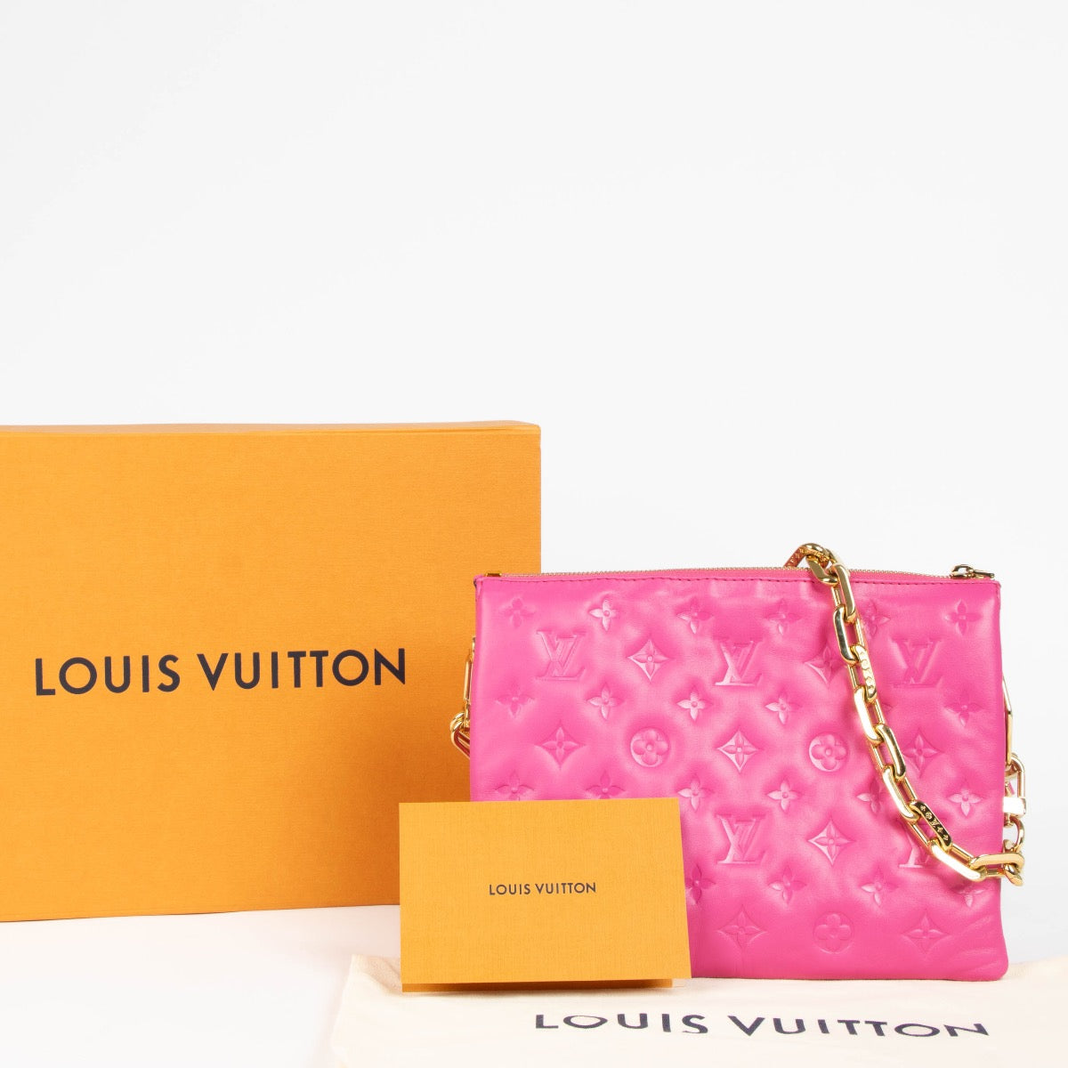 Authentic pre-loved Louis Vuitton Fuchsia Lambskin Coussin PM Crossbody Bag on Labellov.com