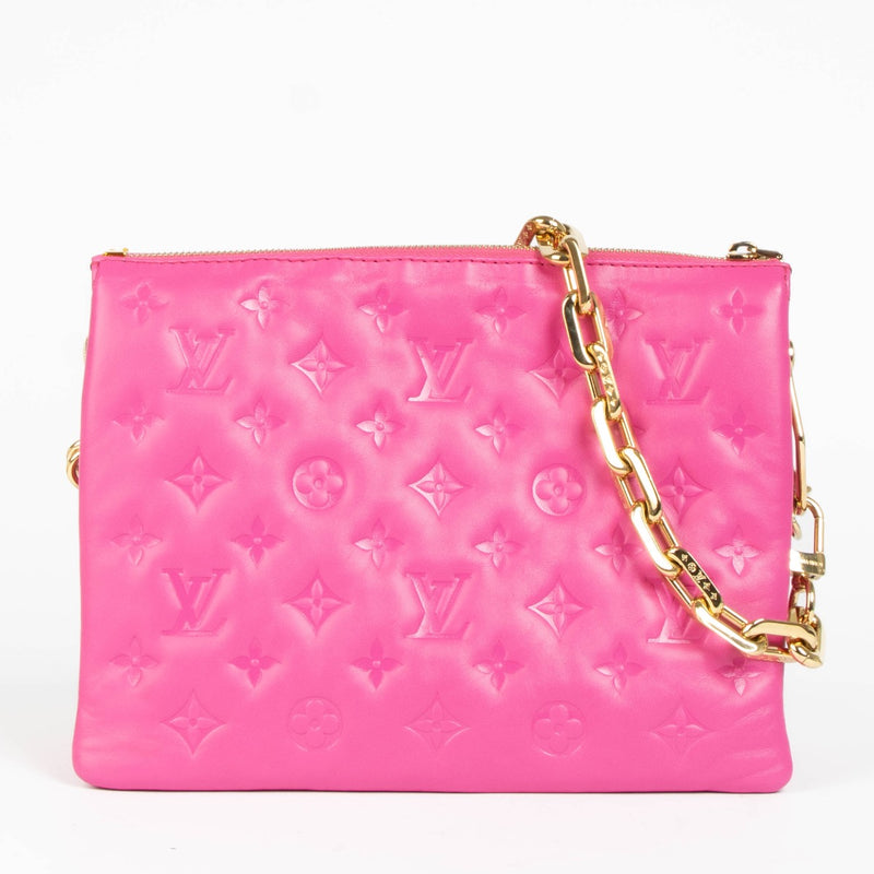 Authentic pre-loved Louis Vuitton Fuchsia Lambskin Coussin PM Crossbody Bag on Labellov.com