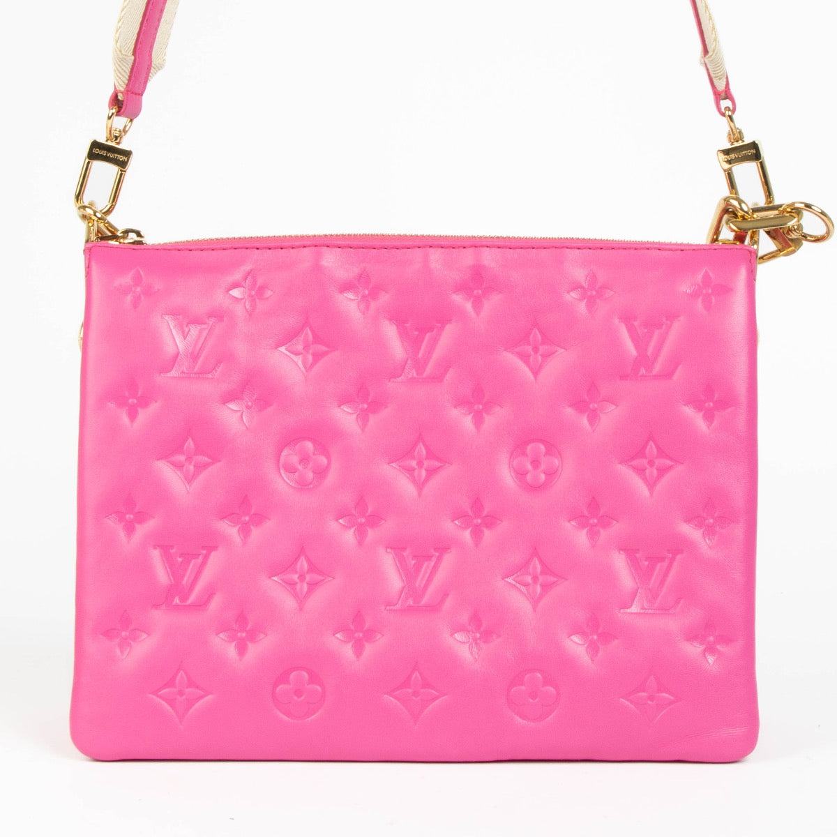 Authentic pre-loved Louis Vuitton Fuchsia Lambskin Coussin PM Crossbody Bag on Labellov.com