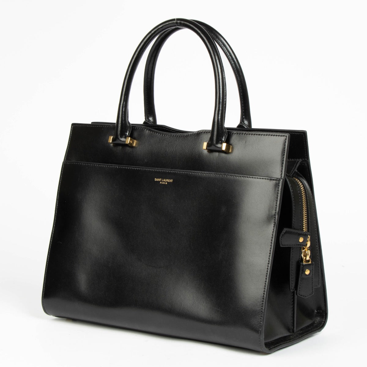 Authentic pre-loved Saint Laurent Black Box Leather Uptown Medium Bag on Labellov.com