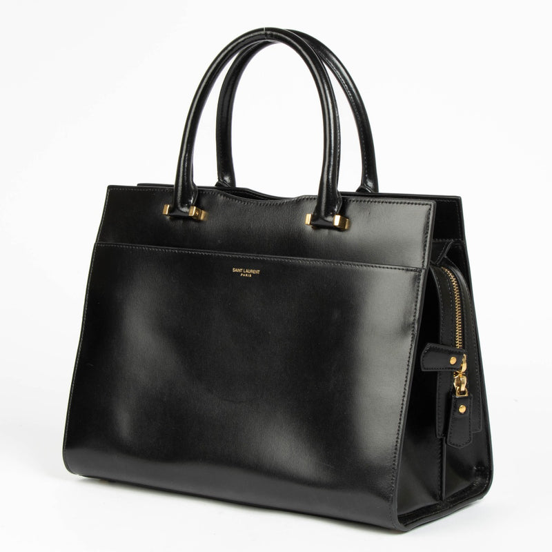 Authentic pre-loved Saint Laurent Black Box Leather Uptown Medium Bag on Labellov.com