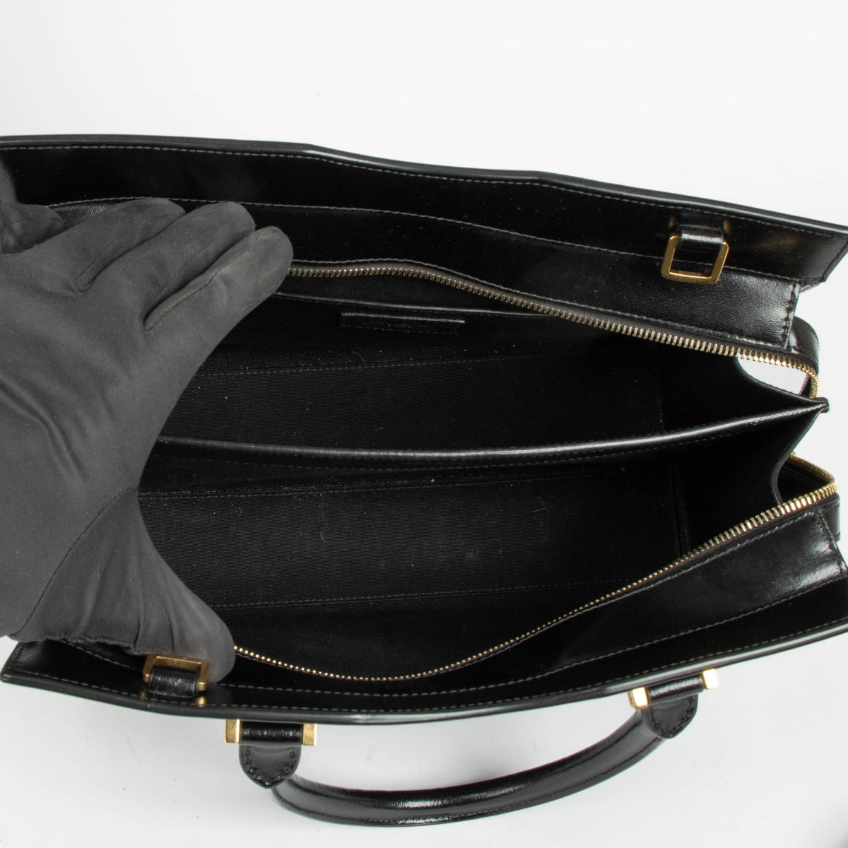 Authentic pre-loved Saint Laurent Black Box Leather Uptown Medium Bag on Labellov.com