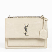 Authentic pre-loved Saint Laurent Beige Crocodile Embossed Medium Sunset Bag on Labellov.com