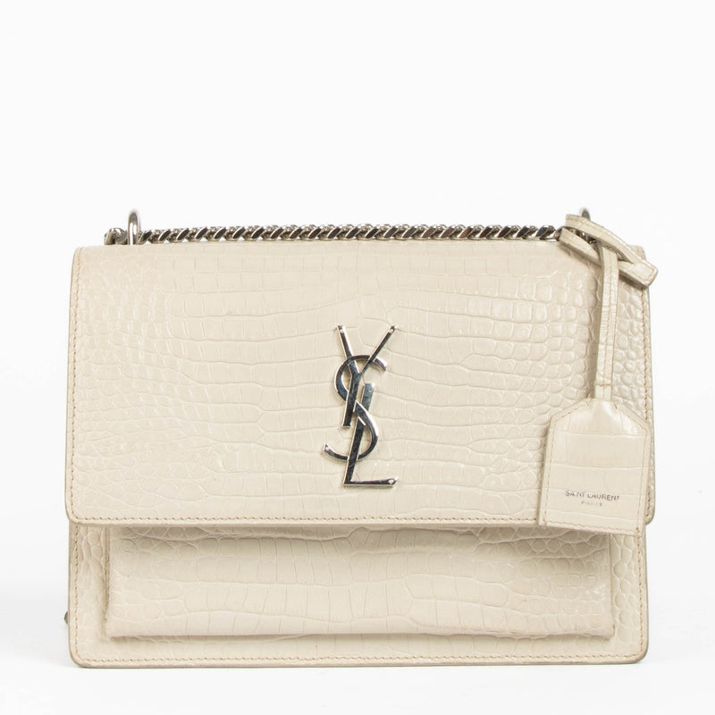 Authentic pre-loved Saint Laurent Beige Crocodile Embossed Medium Sunset Bag on Labellov.com